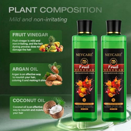 Image of Fruit Vinegar Gel Hair Color - Natural Black | Ammonia-Free Hair Dye for Men & Women | Long-Lasting Gel Formula (500ml x 2)