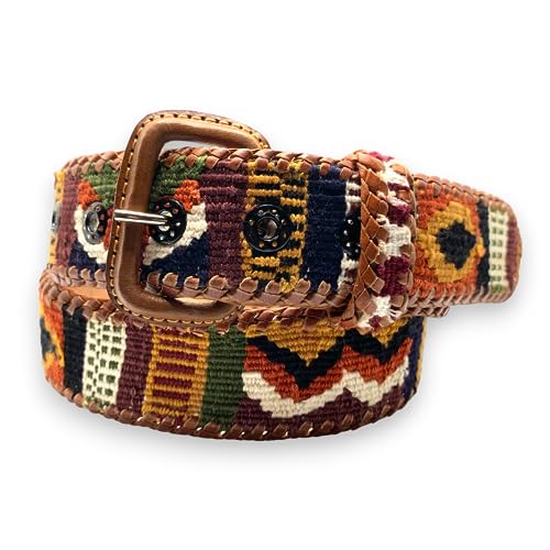 Albero del Real Cinturón etnico naif guatemala - cinturones de piel con bordado multicolor - cinturón argentino polo y golf para hombre o mujer