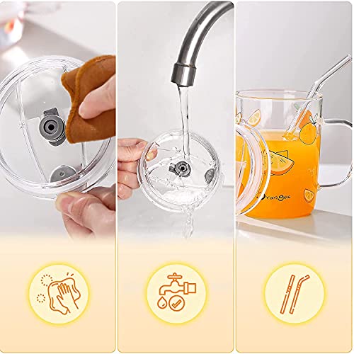 Image of ANKUL Leakproof Random Design Set of 2 Glass Measuring Drinking Mug 350 ml with Handle and Clear Lid with Silicone Straw for Girls & Boys Multiple Usage (2, Kid Mug)