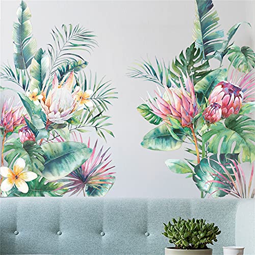 Tropical Leaf Green Leaves Flower Wall Decals Monstera Palm Tree Leaf Plants Wall Stickers Bedroom Living Room Tv Wall Door Decor Murals (Tropical Leaf Flower) #TOP3