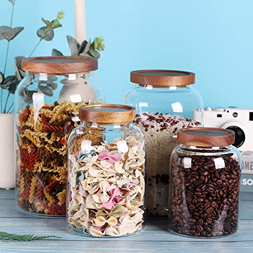 Leaves And Trees Y Large Glass Jar With Lid, 1 Gallon Large Glass Storage Containers With Wooden Lid For Laundry Room, Big Glass Canisters With Airtight Lid Suit For Rice Container Jar, Cookie Jar #TOP5