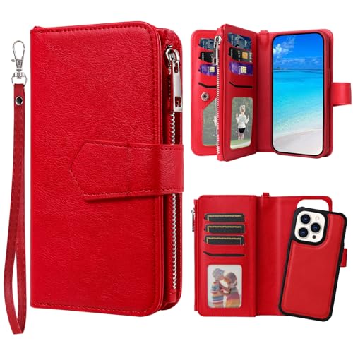 Coque iPhone 15 Pro anti-choc rouge et étui amovible aimanté pour protéger l'écran