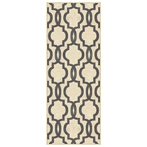 Kapaqua Custom Size Ivory Moroccan Trellis Rubber Backed Non-Slip Hallway Stair Runner Rug 22in X 6ft