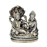 Lord Vishnu and Goddess Lakshmi Seated on Sheshnag Brass Idol 3.7 inch for Home Temple
