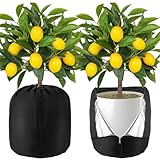 HolyMaji 2 Pcs Plant Pot Covers for Winter Large Potted Plant Freeze Protection Cover Frost Jacket with Zipper Drawstring to Keep Outdoor Plants Flowers Shrubs Trees Warm (25.6' D x 19.7' H - Black)