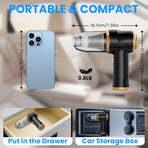 Image of Mini Car Vacuum 15000Pa Portable Cordless Handheld Vacuum Cleaner and Air Duster with 2 Filter for Car, Sofa, Office, Pet, Home