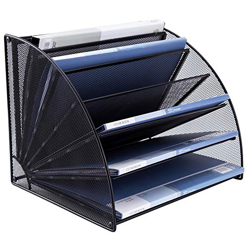 EASEPRES Fan-Shaped Desk File Folder Organizer 6 Compartment Mail Magazine Holder, Black