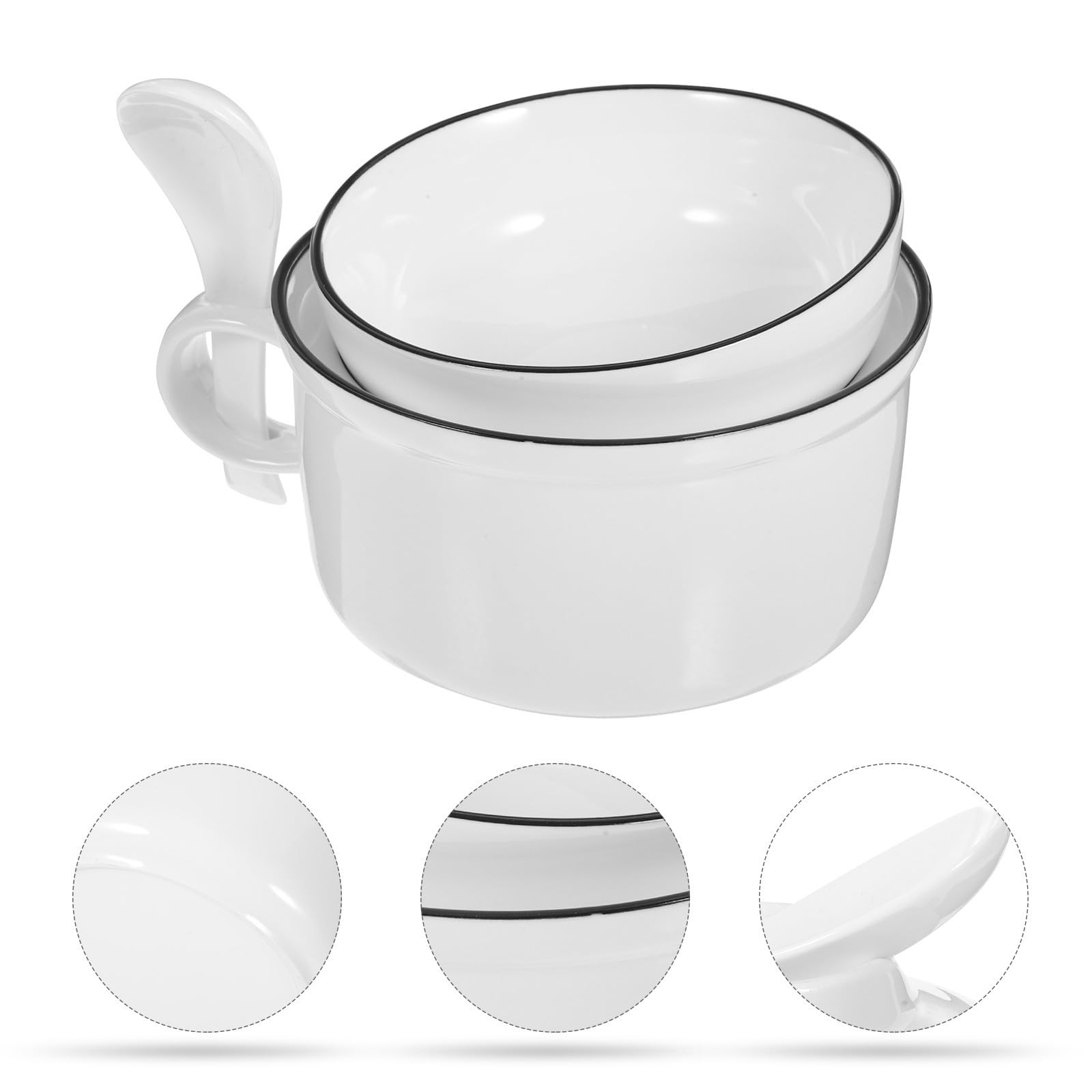 Kichvoe Tazón de Ramen de Cerámica Blanco con Tapa y Cuchara, Grande y Resistente para Sopa y Ensalada en Casa, Adecuado para Obsequio de Inauguración