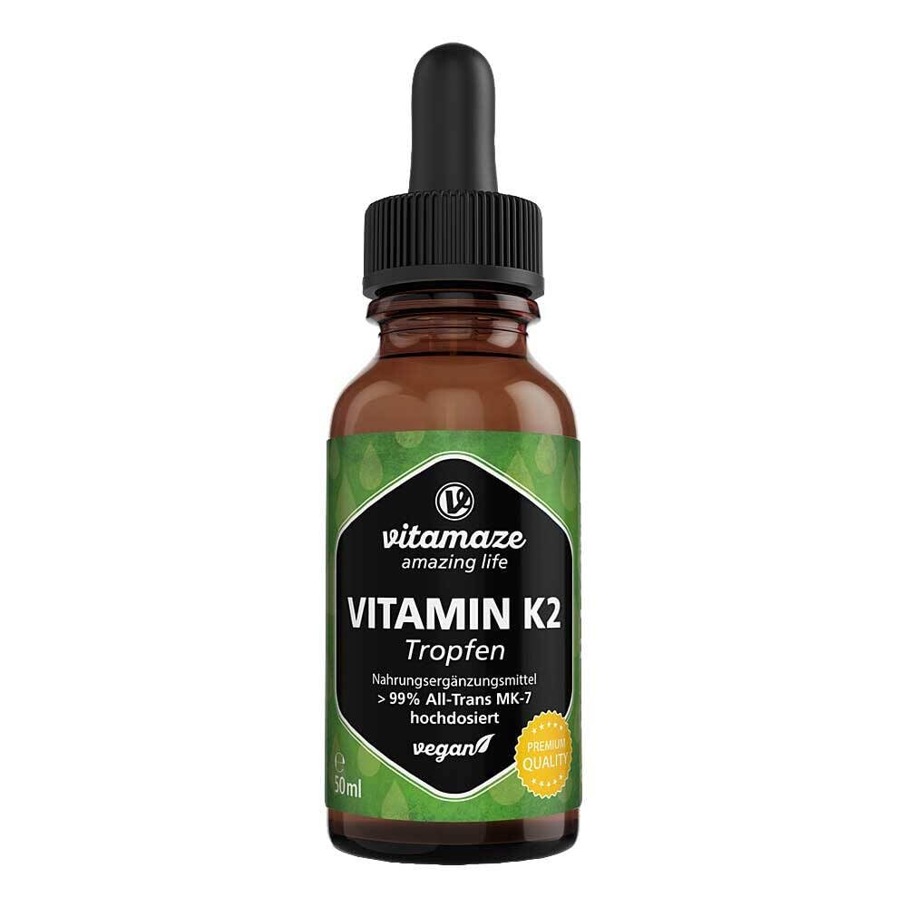 Vitamin K2 Drops, 200 mcg Vitamin K2 per Daily Dose, High Strength, Vegan & Liquid, MK-7 Menaquinone (> 99% All-Trans Form), 50 ml (1700 Drops), Supplement Without Additives, High Bioavailability