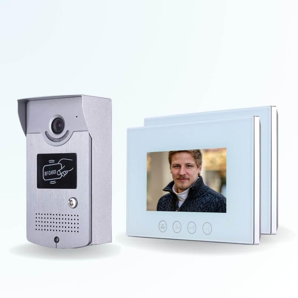 Portier interphone vidéo Cards 4 Fils - 2 écrans Blancs 7" - avec mémoire Photos - avec Lecteur de Badge