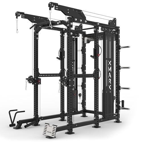 XMark Full Power Rack Functional Trainer with LAT Pull Down and Low Row with Shrouds, for Commercial Gyms or Home