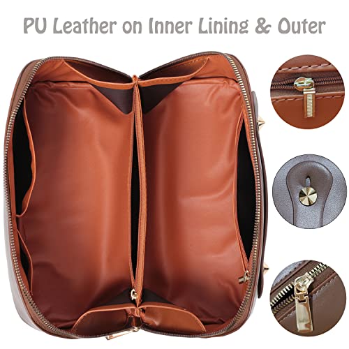 Katadem Travel Makeup Bag,Large Opening Makeup Bag,Portable Makeup Bag Opens Flat For Easy Access, Toiletry Bag,Pu Leather Makeup Bag,Large Cosmetic Organizer For Women Girls(Brown) #TOP3