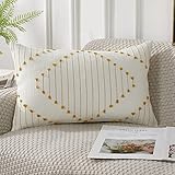 PANOD Knitted Boho Tufted Throw Pillow Covers with Tassel 12x20 inch, Decorative Indoor Outdoor Bohe