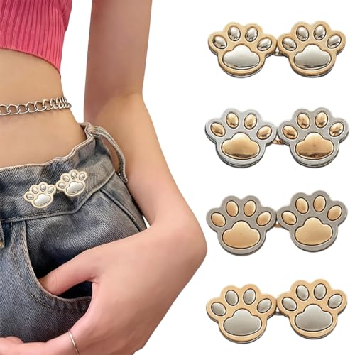 Image of SANNIDHI 4Pcs Waist Tightener Buttons Buckles for Women, Cute Fashion Metal Cat Paw-shape Waist Reducer Button Fashion Size Reducer Buckle for Trouser, Skirt, Jeans