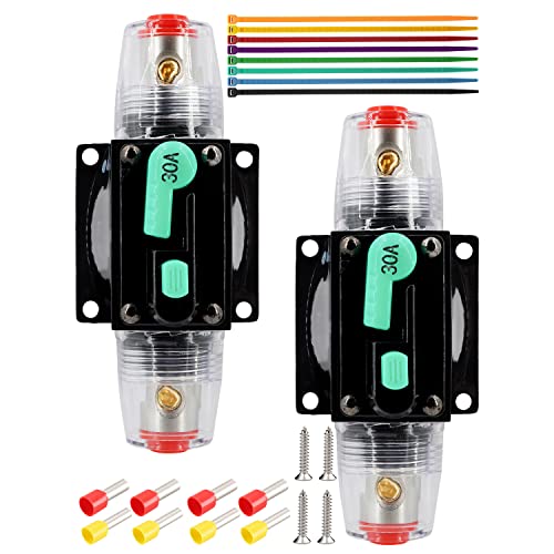 30 Amp Circuit Breaker, (2 Pcs) With Inline Fuse Automatic Disconnect Manual Reset Switch Dc 12-48V And Cable Ties Wire Ferrules Screws For Solar Panels Motor Marine Car Rv (Waterproof) #TOP29