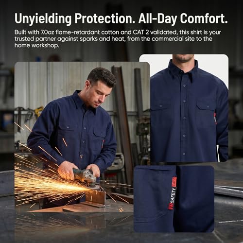 Image of SRsafety Hi Vis FR Shirts for Men,7.0oz Long Sleeve FR Work Shirts,100% Cotton High Visibility Fire Shirt