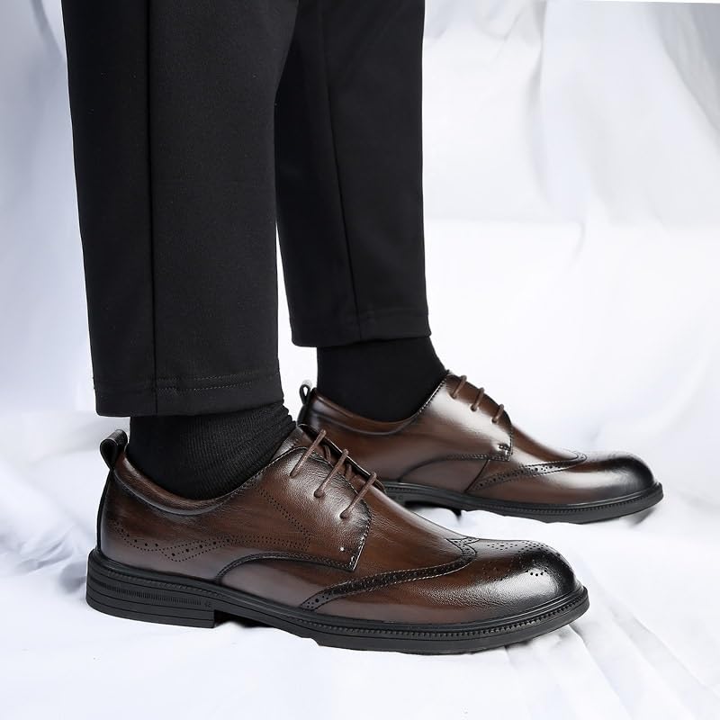 Casual Dress Shoes for Mens Men's Dress Shoes with Genuine Leather in Classic Brogue Lace-up Formal Tuxedo Shoes Oxford Formal Shoes for Men Anti-Slip Low Top Non Slip Prom3