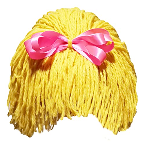 SUNONE11HKA Knitted Bow Wig Beanie Handmade Women Girl Crocheting Hat Bowknot Caps (Yellow,Large 20.4-23.6in)