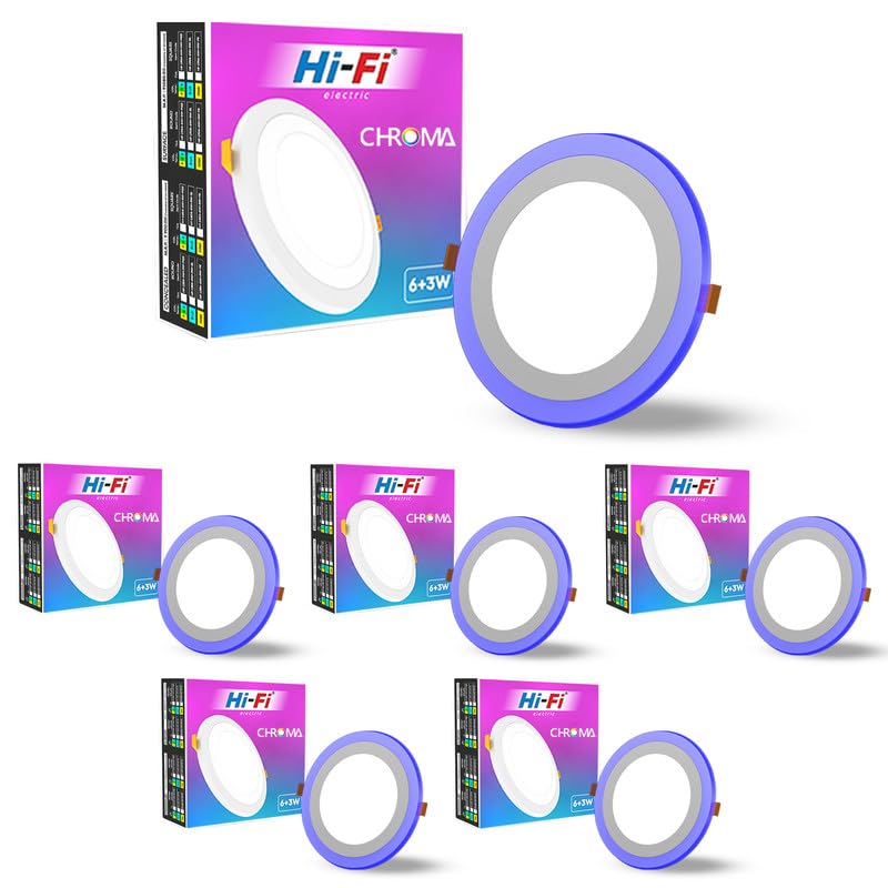 Image of elleys' Chroma 2 in 1 Double Colour Round LED Light | Concealed Light Featuring 3 Lighting Modes with 6W + 3W Power Output | Celling Light for Home & Office |Cut-Out: 125mm|Color- White & Blue Pack 6