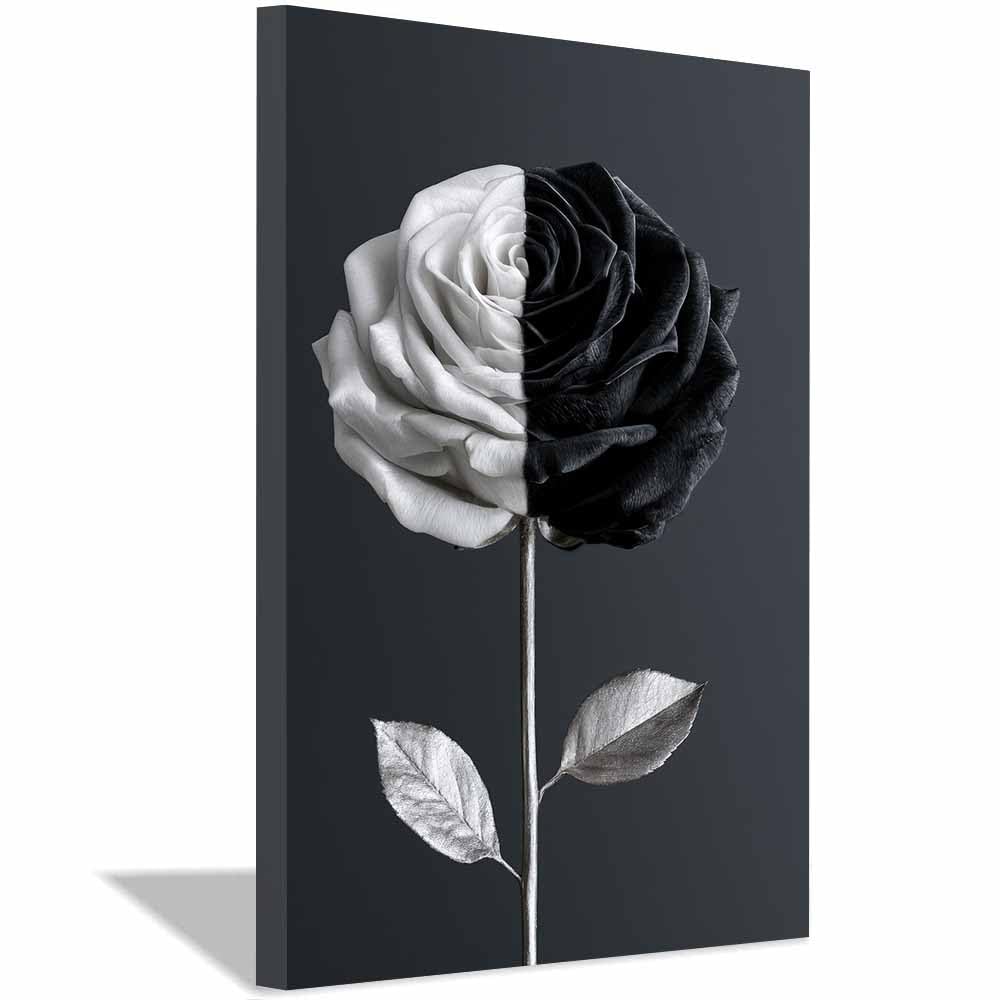 HOQIU Black And White Pictures Split Black Whites Ros canvas wall art, decorative paintings, for Bedroom Living Room Bathroom Office Home Decoration(Multicolor)-70x100cm Framed