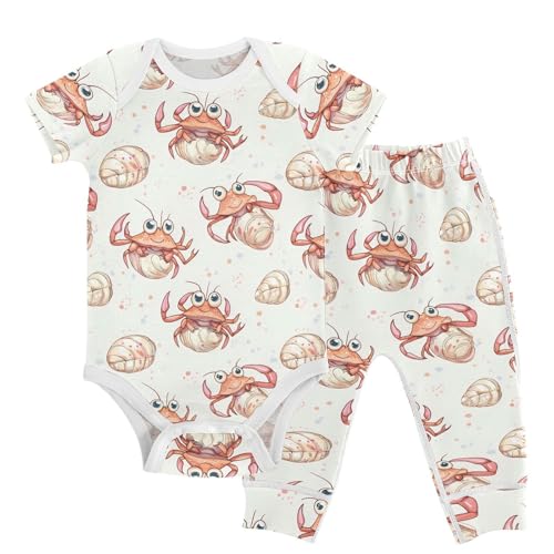 vvfelixl Cartoon Cute Hermit Crab Baby Layette Sets,Baby Bodysuits Set Unisex Short Sleeve Babys Pants Sets 9-12M