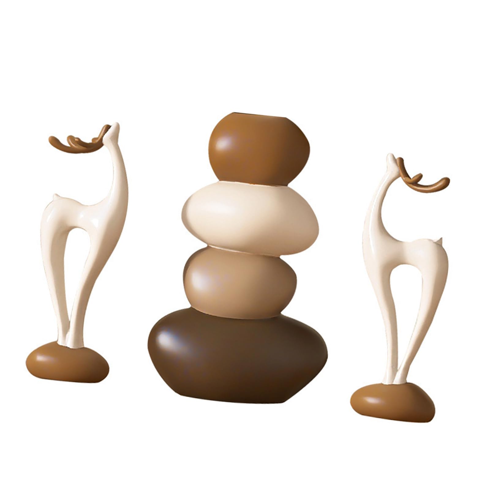hogtnd Resin Deer Figurine with Stacked Stone Flower, Stacked Stone Reindeer Sculpture with Flower Vase, Small Animal Figurine, Ornament for Office, Home Decoration, Collectible