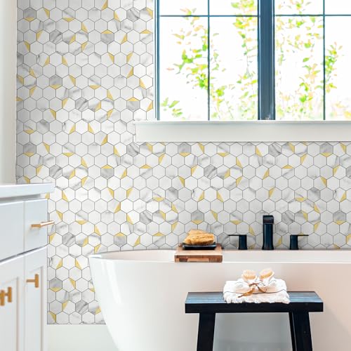OYASIMI 20-Sheet Heavy-Duty Hexagon Peel and Stick Backsplash, Thick Waterproof &Heat Resistant Stick on Wall Tiles, Marble White Mosaic for Kitchen & Bathroom, Strong Adhesive Permanent PVC Tiles by OYASIMI - Image 8