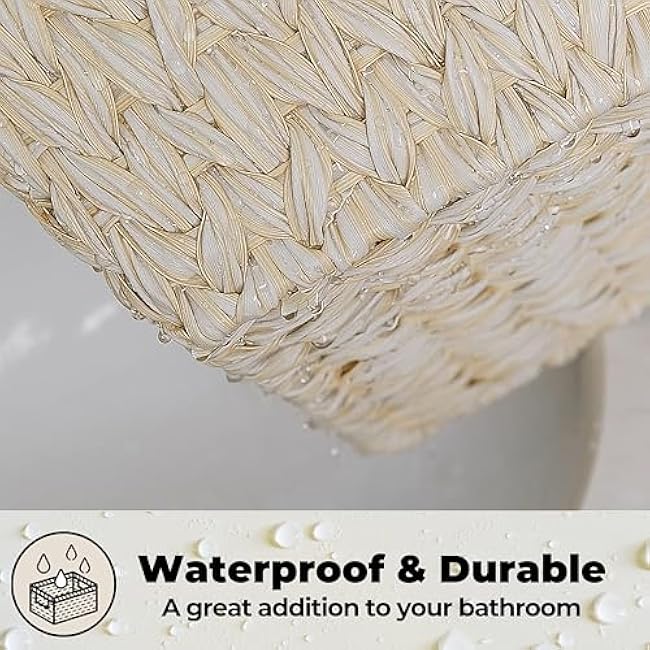 GRANNY SAYS 2-Pack Wicker Storage Baskets, Wicker Baskets for Organizing, Large Basket with Handles, Waterproof Woven Basket, Trapezoid Storage Baskets for Shelves, Butter Milk