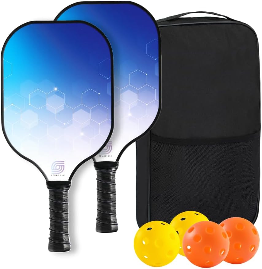 Sevko Pickleball Paddles Set of 2 - Fiberglass Surface Pickleball Paddles Set - 4 Pickleball Balls, & Carry Bag, Pickle Ball Paddle