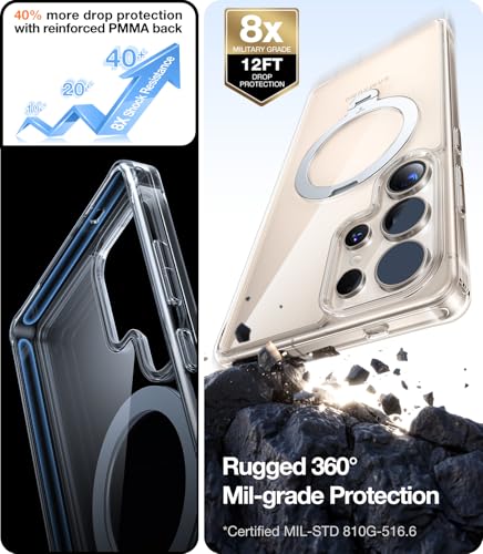 TORRAS Q3 Spin for Samsung Galaxy S26 Ultra Case with Kickstand, Compatible with Magsafe, Slim Hard PC Protective S26 Ultra Clear Case with 360 Magnetic Stand, Transparent Clear — view 5