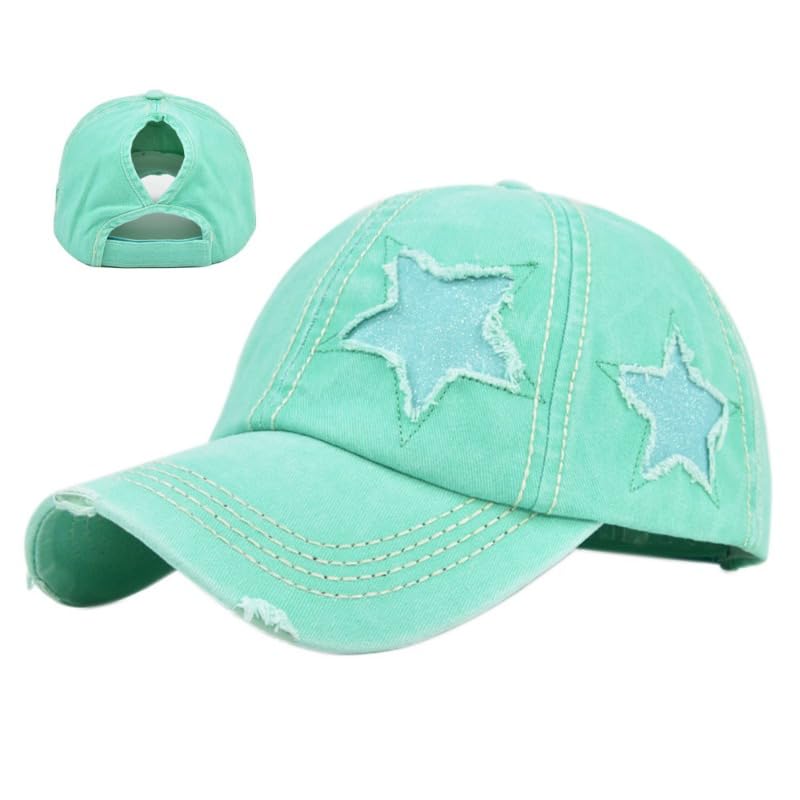 Image of Washed Scratch Frayed Baseball Cap Retro Adjustable with Five-Pointed Stars for Men Women Trucker Cap Unisex