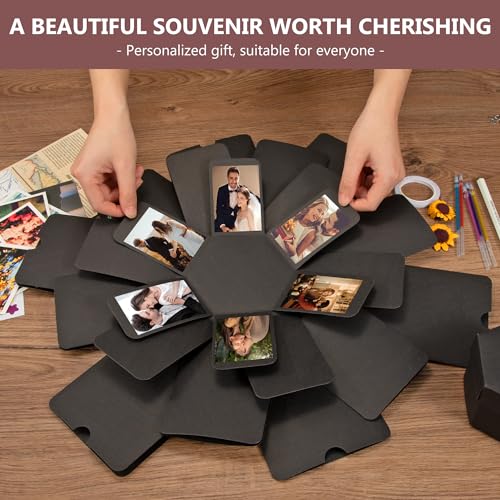 Heveer Überraschungsbox DIY Explosionsbox Geschenkbox Handgemachte Foto Überraschung für Geburtstag Valentinstag Weihnachten Schwarz