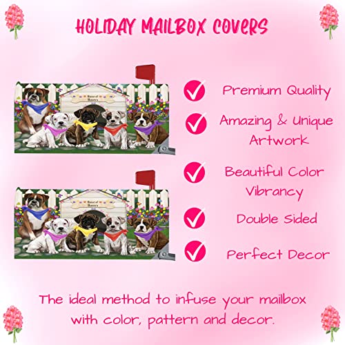 Spring Dog House Boxer Dogs Mailbox Cover - Both Sides Pet Theme Postbox Covers - Decorative Letter Box Wrap Case - Thick Magnetic Vinyl Material - Fits 6.5" X 19" Metal Mailbox #TOP2