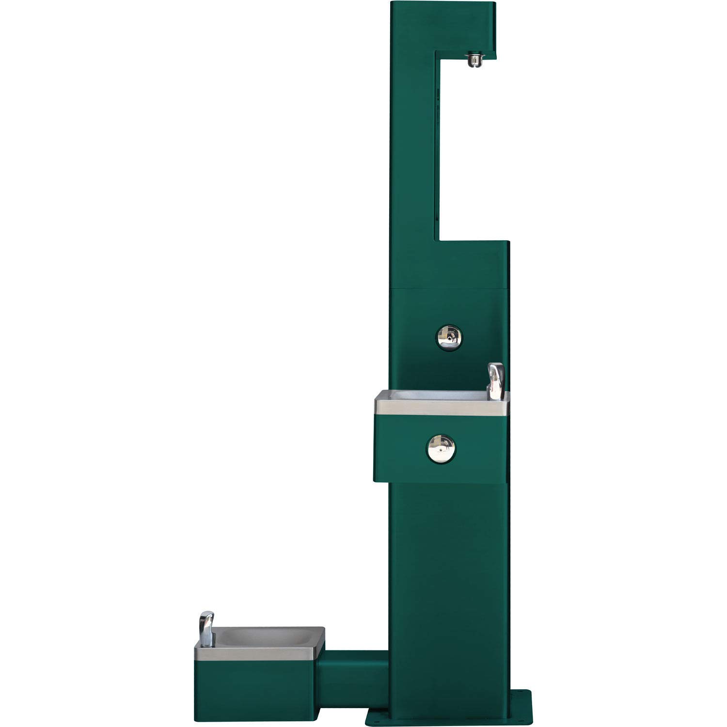 Global Industrial Outdoor Bottle Filler & Bi-Level Drinking Fountain & Pet Station, Green Powder Coat