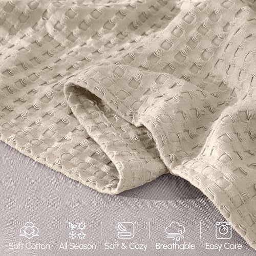 Image of Elegant Comfort Premium 100% Cotton Waffle Blanket - Lightweight Breathable Waffle Weave Bed Blanket - Soft and Warm All Season Blanket for Couch, Sofa and Bed, Queen Size 90x90 Inches, Linen