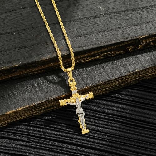 Cross Necklace for Men, Stainless Steel Christian Cross Pendant Necklaces for Men, Silver Chain Necklace for Men, Fade-Resistant, Stylish Jewelry Gift for Him