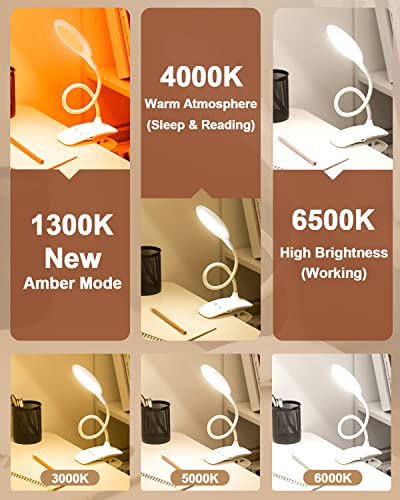 Lenudar Leselampe Bett, 36 LED Klemmlampe Bett mit Touch Dimmbar 6 Farben 5 Helligkeiten, 360° Flexibel Leselampe Kinder USB Wiederaufladbare Klemmleuchte Bettlampe für Studieren Arbeiten, Weiß 2