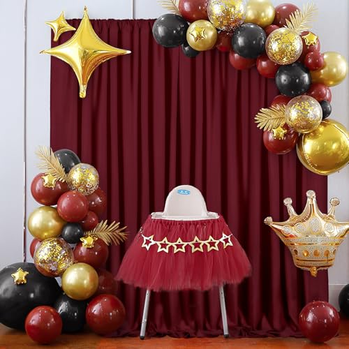 Image of Burgundy Backdrop Curtains Photo Booth Background: 6 Panels 5ft x 10ft Polyester Fabric Drapes - for Party Anniversary Stage Ceremony Decorations