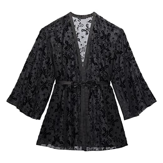 Savage X, Women's Plus Size Devoré Dreams Velvet Short Robe, Black Caviar, 2X/3X