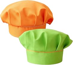 2 piezas Gorro Cocina Ajustable Gorro de Chef para Niñas/Niños, de Cocinero Niño para Cocinar, Hornear(Naranja + Verde)