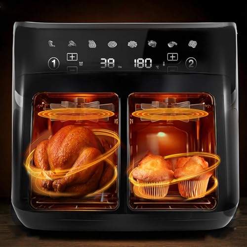 Berdsen Frytkownica Beztłuszczowa XXL 10,2L Dwie Komory - Airfryer z 2 Okienkami i Ekranem Dotykowym - 1700W - 8 Programów - Można Myć w Zmywarce