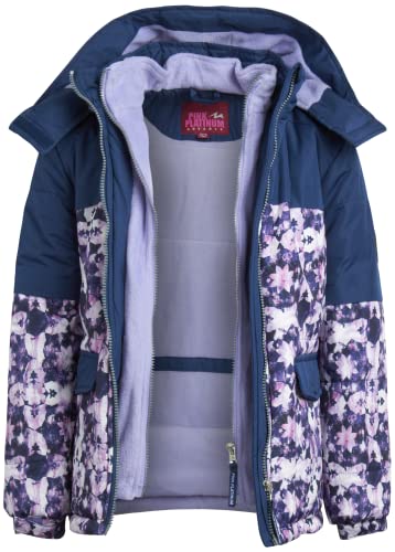 Pink Platinum Girls' Snowsuit - Water Resistant Winter Jacket And Ski Bib Overalls (2T-16), Size 7/8, Navy/Lilac Floral #TOP2