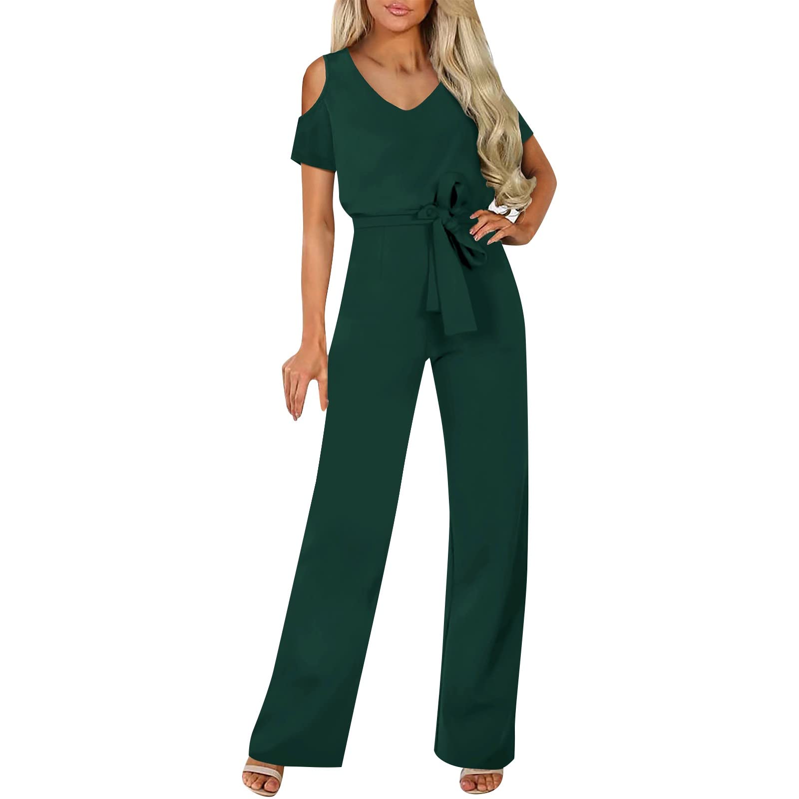 Jumpsuit Damen Elegant Festlich, Jumpsuits Für Damen Lang Langarm Hohe Taille Overall Hosenanzüge Modern Romper Lose Outfits Set Regular Locker Hosen Anzug Hochzeitsgast Outfit Weites Bein Playsuit