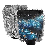 LINNIKEEEE Weltraum Blaue Igel Auto Waschhandschuhe Kratzfrei Stark Saugfähig Handschuh(2Pack)