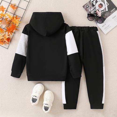 Image of Boys Sweatsuit Long Sleeve Color Block Hoodie Sweatshirt and Jogger Pants 2PC Sets Fall Clothes (Sizes: 4-8)