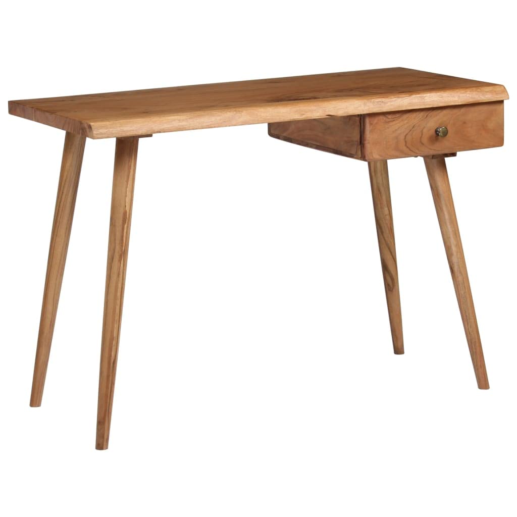 Biurko z litego drewna akacjowego, 110 x 50 x 76 cm, z szufladą i naturalną krawędzią, polerowane i lakierowane, biurko komputerowe do biura, biura domowego, gabinetu, z miejscem do