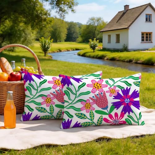Housses de coussin extérieur imperméable 50x90 cm lot de 2 lin violet vert - 4