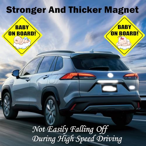 Image of Baby on Board Magnets for Car - Bright Yellow Funny Reflective Sticker for Bumper,Child Safety Sign for Car(1 Boy,1 Girl)