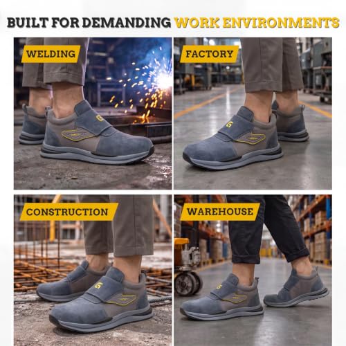 Image of GLANOUDUN Steel Toe Boots for Men, Welding Work Boots with Puncture-Resistant Midsole, High Top Hook and Loop Safety Footwear for Welding Workshop Construction Warehouse Factory