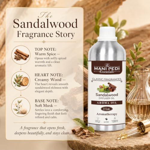 Image of TMPE SandalWood Diffuser Oil with Long-lasting Aroma | Classic Woody Fragrance Invokes Spirituality & Homely Feel | Ideal for Aromatherapy, Diffusers & Air Purifiers - 1 L (1000ml)
